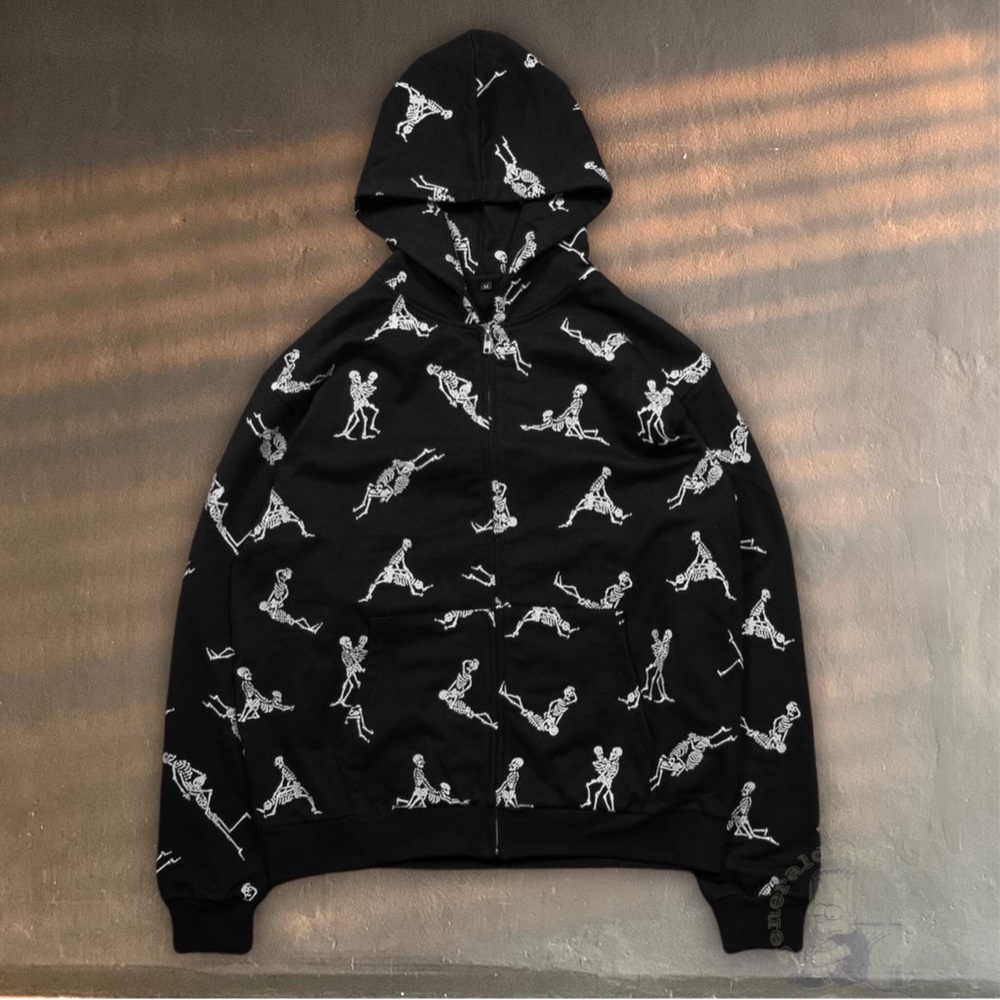 Juvenile F*ck Love hoodie zip up jacket embroidered skeletons